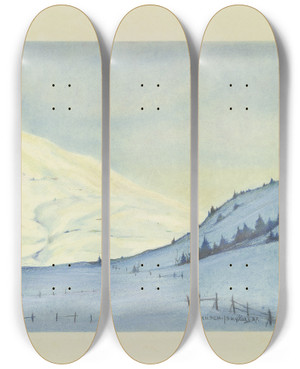 Triptych art skateboard deck of Adolf Jansen Abend In Den Allguer Bergen by Adolf Jansen (1872-1942)