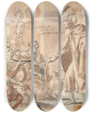 Triptych art skateboard deck of Gaspar De Crayer Joseph Distributingwheat by Gaspar de Crayer (1584-1669)