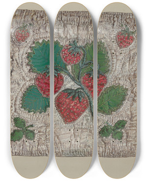 Triptych art skateboard deck of Florence Truelson Quilt Block by Florence Truelson