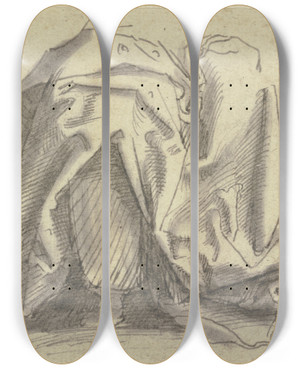 Triptych art skateboard deck of Hans Brosamer Gewandstudie Zum Unterkrper Einer Sitzenden Frau by Hans Brosamer (1495-1554)