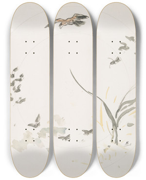 Triptych art skateboard deck of Flix Bracquemond Leffroi by Felix Bracquemond (1833-1914)