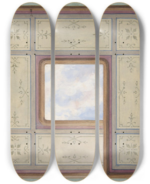 Triptych art skateboard deck of Julesedmondcharles Lachaise Design For The Decoration Of A Ceiling With A Central Panel Of Painted Clouds by Jules-Edmond-Charles Lachaise (1897) Triptych art skateboard deck of Julesedmondcharles Lachaise Design For The Decoration Of A Ceiling With A Central Panel Of Painted Clouds by Jules-Edmond-Charles Lachaise (1897)