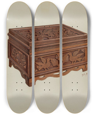 Triptych art skateboard deck of William L Antrim Pa German Box by William L Antrim