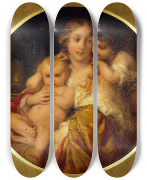 Triptych art skateboard deck of Paul Delaroche Mother And Children by Paul Delaroche (1797-1856)