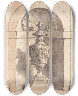 Triptych art skateboard deck of Sir James Thornhill A Niche For Mr Portmans House At Sherborne by Sir James Thornhill (1675-1734)