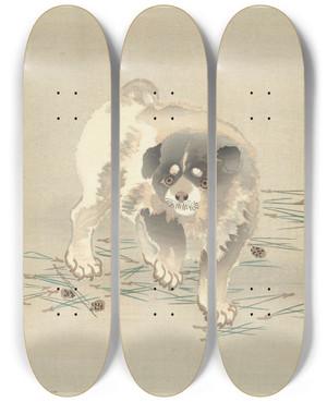 Triptych art skateboard deck of Ohara Koson Puppy by Ohara Koson (1877-1945)
