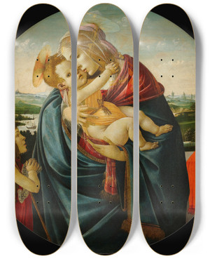Triptych art skateboard deck of Sandro Botticelli Virgin And Child With Saint John The Baptist by Sandro Botticelli (1444-1510)