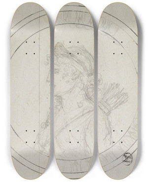 Triptych art skateboard deck of Guillaume Boichot Femme Portant Diadme Profil Gauche En Mdaillon by Guillaume Boichot (1735-1814)