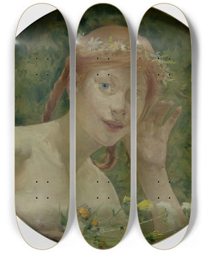 Triptych art skateboard deck of Georg Pauli The Telephone by Georg Pauli (1855-1935)