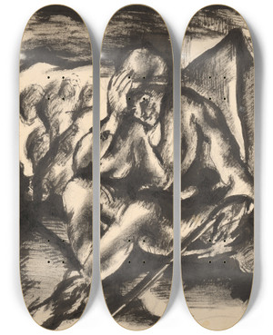 Triptych art skateboard deck of Kontantn Bauer Tulk by Konstantin Bauer (1893-1928)