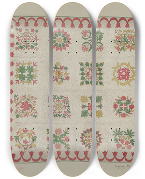 Triptych art skateboard deck of Suzanne Roy Applique Quilt_3 by Suzanne Roy
