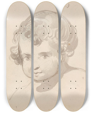 Triptych art skateboard deck of Nicaise De Keyser Portrait Of A Child by Nicaise De Keyser (1813-1887)