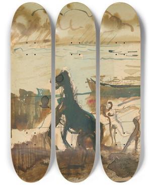 Triptych art skateboard deck of Cyprin Majernk Pri Vode by Cyprian Majernik (1909-1945)