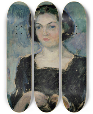 Triptych art skateboard deck of Jalmari Ruokokoski Portrait Of Mrs Bertha Stenman by Jalmari Ruokokoski (1886-1936)