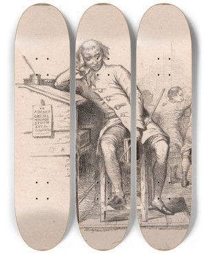 Triptych art skateboard deck of Richard Redgrave School Master In Classroom by Richard Redgrave (1804-1888)