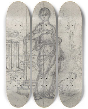 Triptych art skateboard deck of Hubertfranois Gravelot Design For A Boxlid_4 by Hubert-Franois Gravelot (1699-1773)