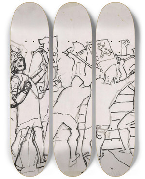 Triptych art skateboard deck of Christian Krohg For Veik For Veik Er Kongens Bue_1 by Christian Krohg (1852-1925)
