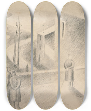 Triptych art skateboard deck of Viking Eggeling Original Drawings 25 by Viking Eggeling (1880-1925)