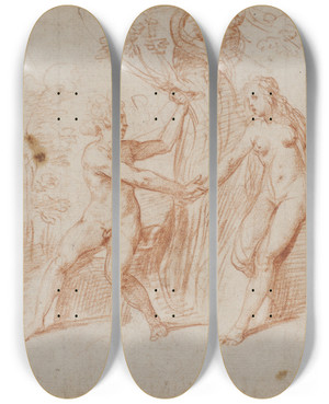 Triptych art skateboard deck of Giuseppe Cesari Syndefaldet by Giuseppe Cesari (1568-1640)