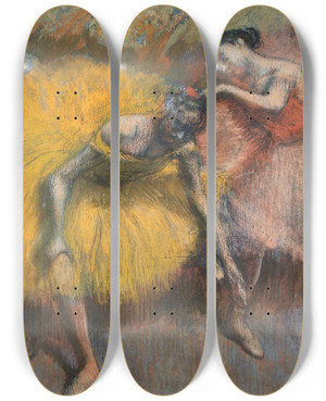 Triptych art skateboard deck of Edgar Degas Deux Danseuses Jaunes Et Roses by Edgar Degas (1834-1917)