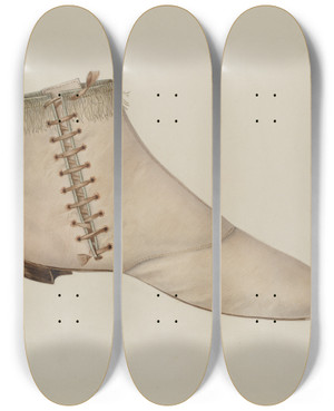 Triptych art skateboard deck of Virginia Berge Shoe by Virginia Berge