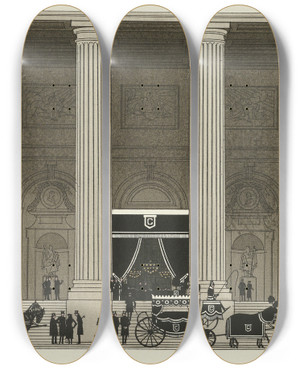 Triptych art skateboard deck of Bernard Boutet De Monvel Le Dernier Carrosse by Bernard Boutet De Monvel (1881-1949)