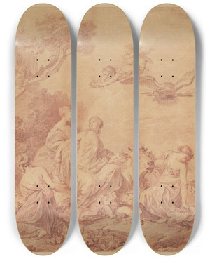 Triptych art skateboard deck of Jean Baptiste Marie Pierre The Rape Of Europa_1 by Jean Baptiste Marie Pierre (1714-1789)