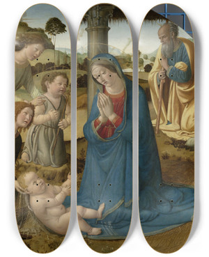 Triptych art skateboard deck of Cosimo Rosselli The Adoration Of The Christ Child by Cosimo Rosselli (1440-1507)