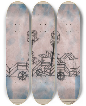 Triptych art skateboard deck of Paul Klee Alter Dampfer Old Steamboat by Paul Klee (1879-1940)