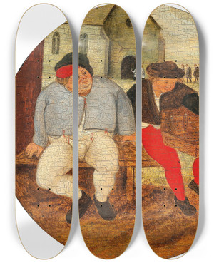 Triptych art skateboard deck of Pieter Brueghel The Younger The Fat Peasant And The Merchant by Pieter Brueghel The Younger (1565-1636)