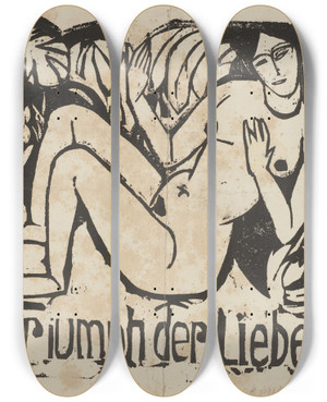 Triptych art skateboard deck of Ernst Ludwig Kirchner Triumph Der Liebe by Ernst Ludwig Kirchner (1880-1938)