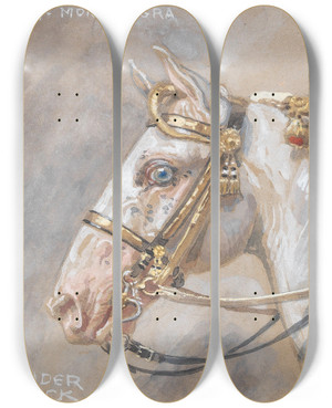 Triptych art skateboard deck of Alexander Pock Pferdeportrt Favory Montenegra by Alexander Pock (1871-1950)