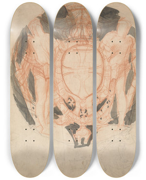 Triptych art skateboard deck of Alfred George Stevens Design For A Coat Of Arms by Alfred George Stevens (1817-1875)