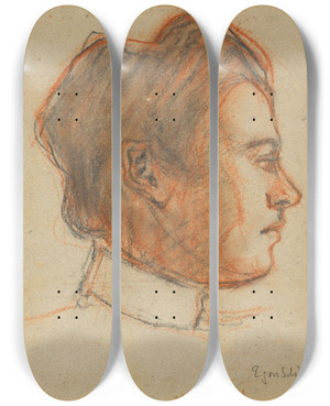 Triptych art skateboard deck of Egon Schiele Krumauer Verwandter Des Knstlers by Egon Schiele (1890-1918)
