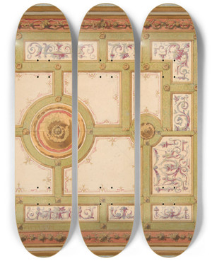 Triptych art skateboard deck of Julesedmondcharles Lachaise Alternative Designs For The Painted Decoration Of A Ceiling by Jules-Edmond-Charles Lachaise (1897)