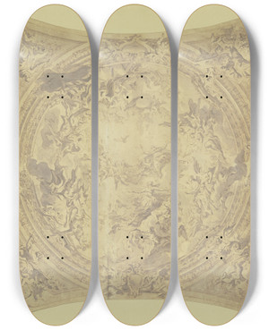Triptych art skateboard deck of Carlo Carlone Veneration Of The Trinity by Carlo Carlone (1686-1775)