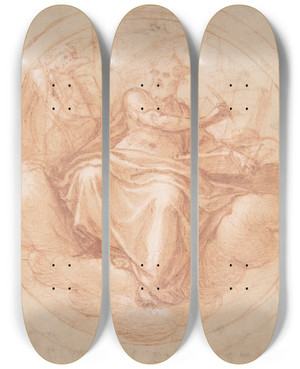 Triptych art skateboard deck of Cesare Nebbia Saint Mathew And The Angel by Cesare Nebbia (1536-1622)