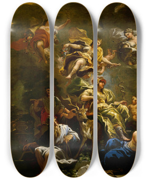 Triptych art skateboard deck of Luca Giordano Allegory Of Prudence by Luca Giordano (1634-1705)