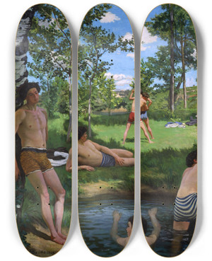 Triptych art skateboard deck of Frdric Bazille Summer Scene by Frederic Bazille (1841-1870)
