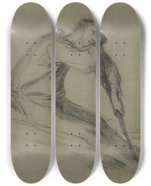 Triptych art skateboard deck of Jeanfranois Millet Seated Peasant Resting On A Hoe by Jean-Franois Millet (1814-1875)