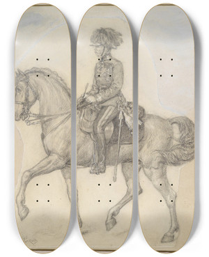 Triptych art skateboard deck of Ludwig Koch Der Alte Kaiser Franz Joseph Zu Pferde by Ludwig Koch (1866-1934)