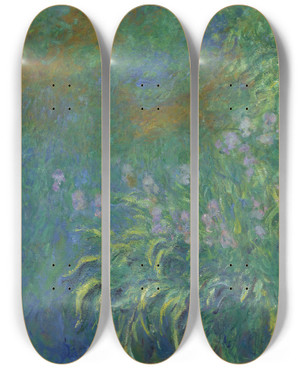 Triptych art skateboard deck of Claude Monet Irises by Claude Monet (1840-1926)