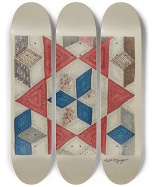 Triptych art skateboard deck of Ralph N Morgan Patchwork Quilt by Ralph N Morgan