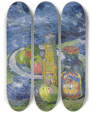 Triptych art skateboard deck of Alexej Von Jawlensky Still Life With Bottles And Fruit by Alexej Von Jawlensky (1864-1941)