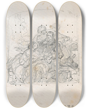 Triptych art skateboard deck of Nicaise De Keyser The Poet John Milton Dictates Paradise Lost To His Daughters_5 by Nicaise De Keyser (1813-1887)