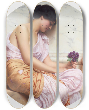 Triptych art skateboard deck of John William Godward Violets Sweet Violets by John William Godward (1861-1922)