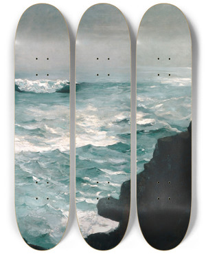 Triptych art skateboard deck of Winslow Homer Cannon Rock by Winslow Homer (1836-1910)