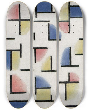 Triptych art skateboard deck of Theo Van Doesburg Variation On Composition Xiii by Theo Van Doesburg (1883-1931)