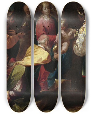 Triptych art skateboard deck of Pier Francesco Mazzucchelli The Adoration Of The Magi by Pier Francesco Mazzucchelli (1573-1626)