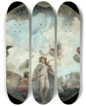 Triptych art skateboard deck of Guillaume Dubufe La Ville De Lyon by Guillaume Dubufe (1853-1909)